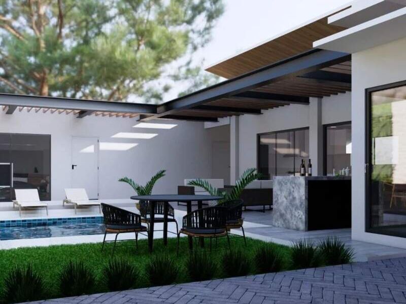 Diseño patio con piscina