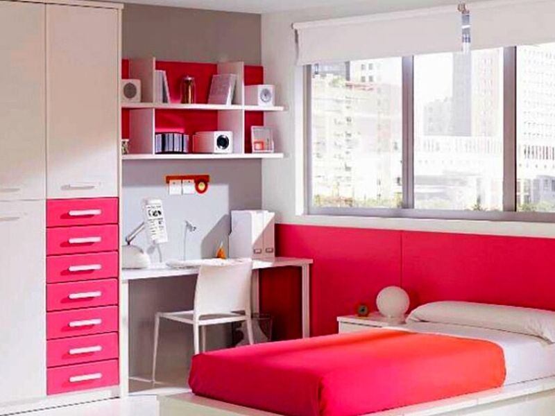 DORMITORIO EN MELANINA BLANCO Y ROSA
