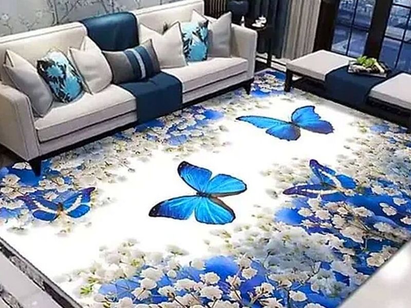 ALFOMBRA MARIPOSAS FLORES BLANCAS