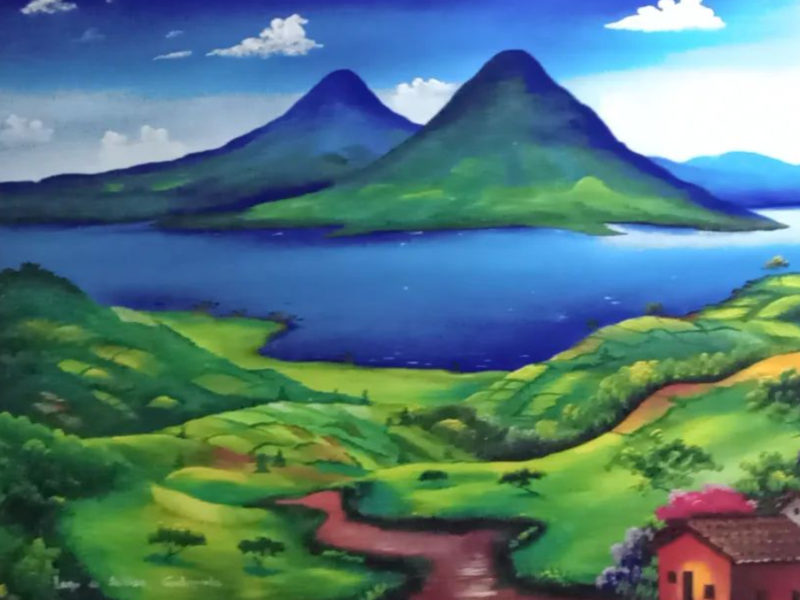 Cuadro pintura montaña Guatemala