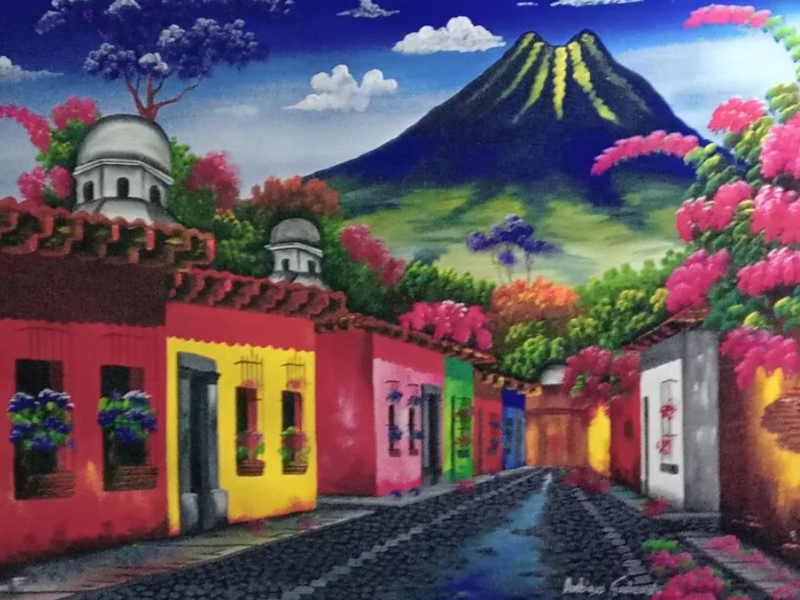 Cuadro pintura volcán Guatemala