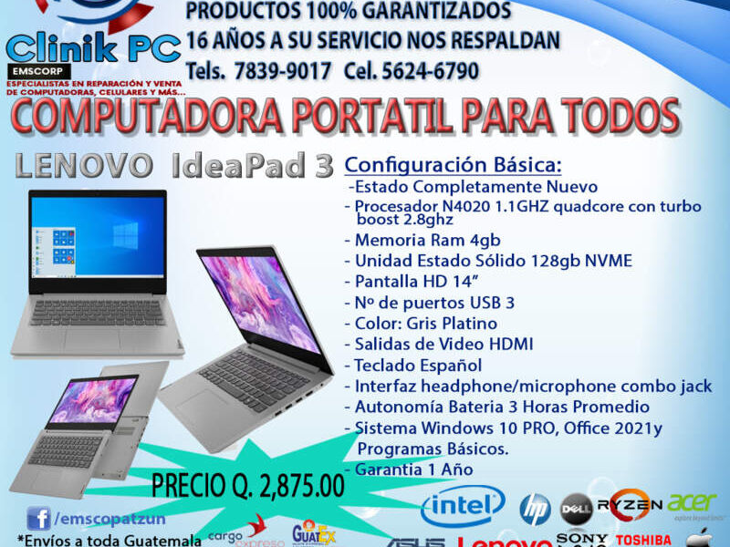 Laptop Levono IdeaPad 3 Guatemala