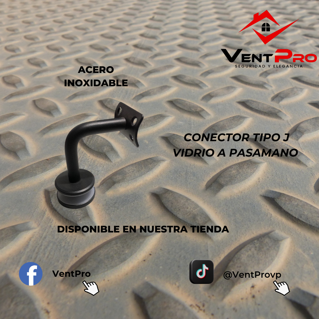 Conector Tipo J Vidrio a Pasamano acero inoxidable