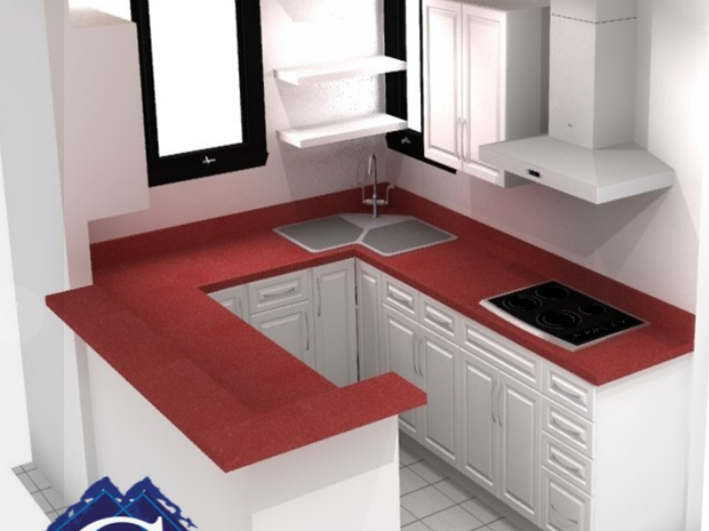 Cocina en cuarzo Rojo Estelar Guatemala