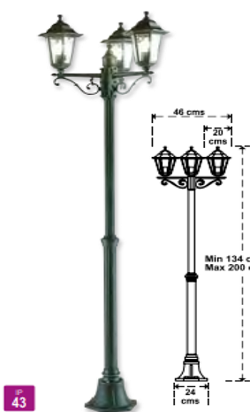 8 Farol jardín hexagonal columna 3 faroles