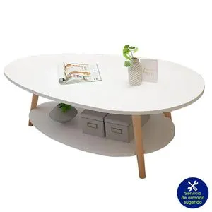 Mesa de Centro Ovalada Blanca Mdf 90x50x42