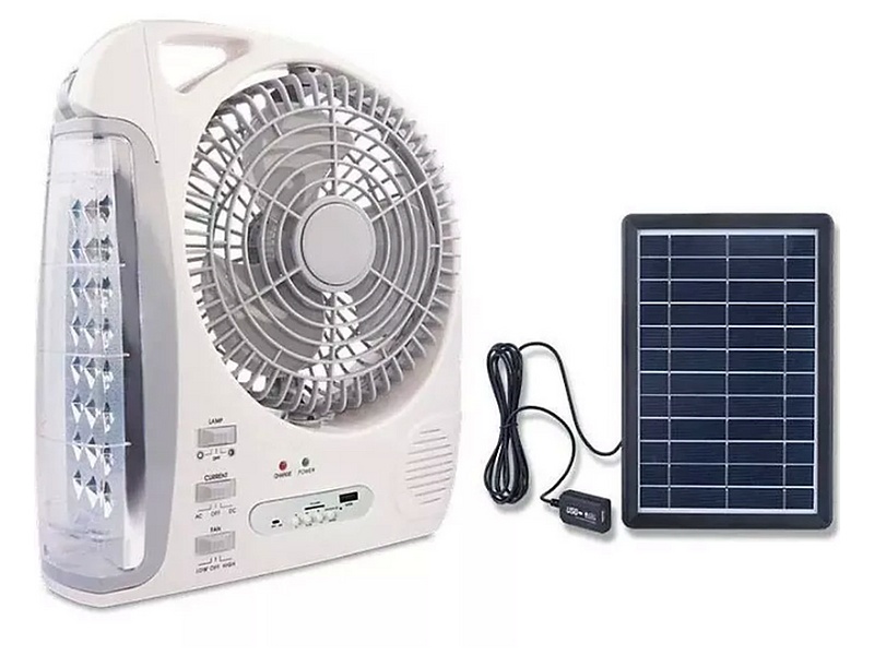 Ventilador Solar de 12" Recargable 6en1 con Cargador de Celular Guatemala