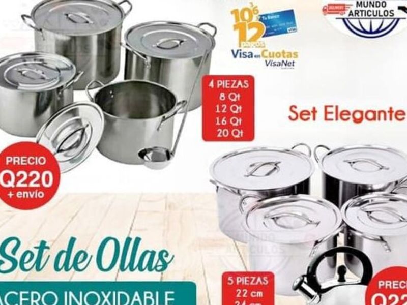 JUEGO DE 4 OLLAS DE ACERO INOXIDABLE 